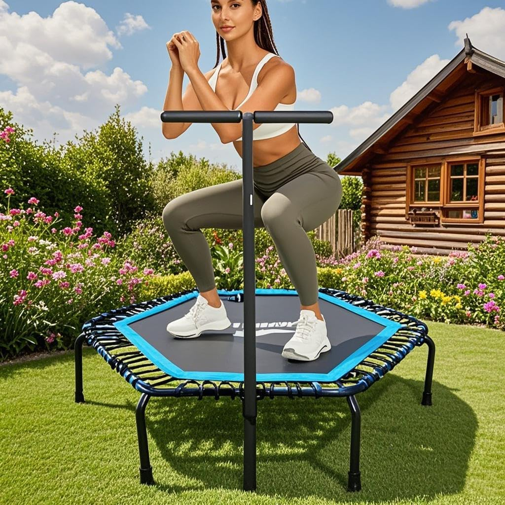 50" Rebounder Mini Trampoline Australia, Fitness Trampolines, 330 LBS Foldable T Shape Adjustable Foam Handle, Stable & Quiet, Mini Exercise Rebounder for Kids Adults Indoor Outdoor Jumping Cardio image number 2
