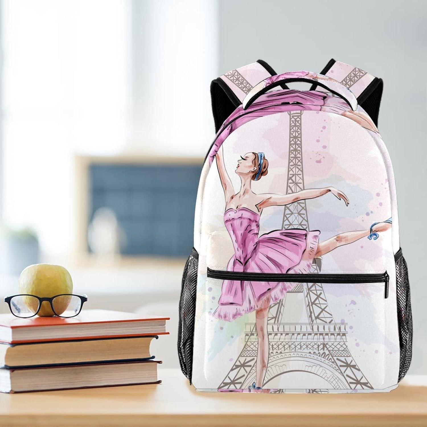 Ballerina Posing and Dancing on Eiffel Tower Backpack Students Shoulder Bags Travel Bag College School Tote Backpacks image number 2