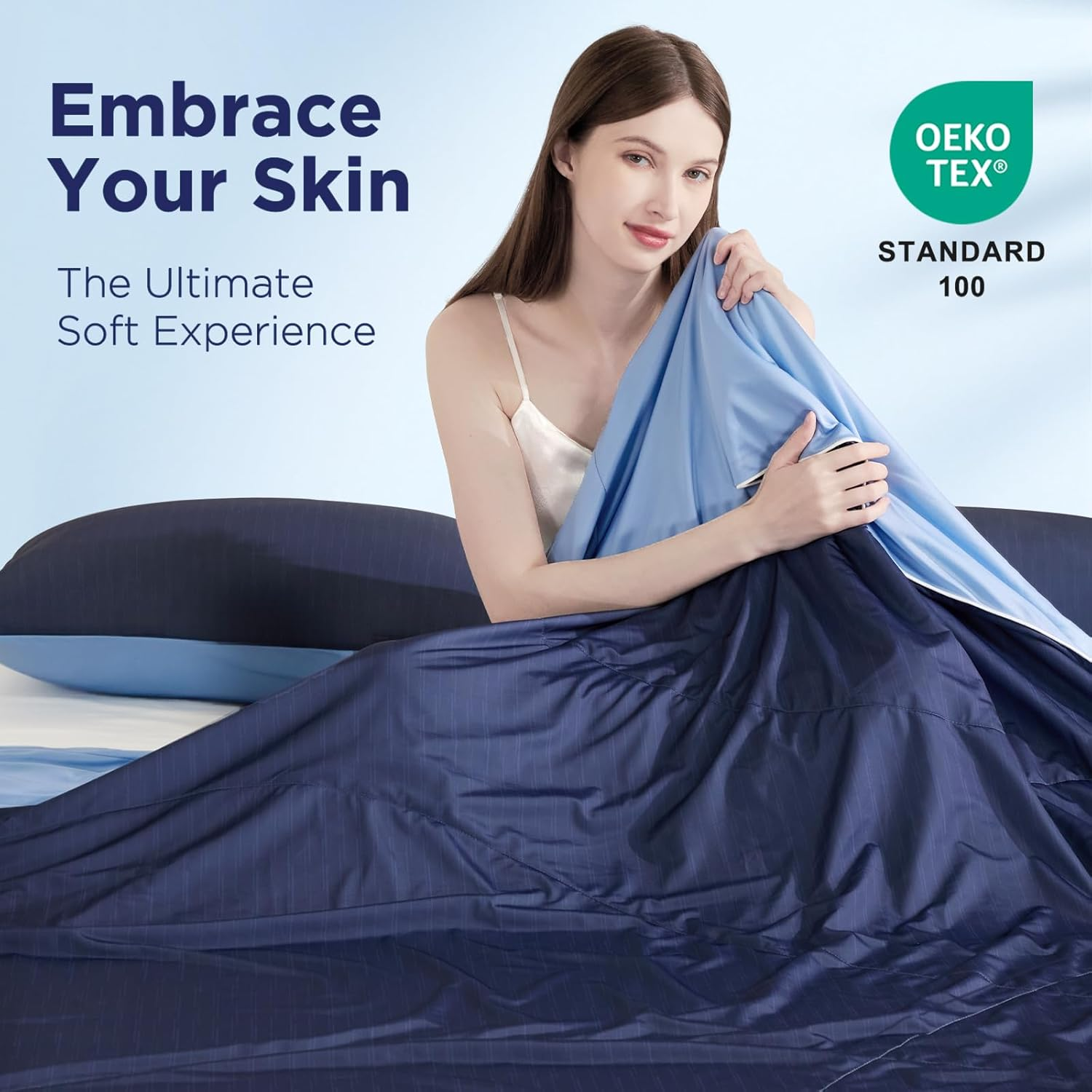 Elegear Cooling Comforter for Hot Sleepers, Arc-Chill 3.0 Cool-To-Touch Fabric with Breathable Air Mesh Filling, Lightweight All-Season Temperature-Regulating Cooling Blanket Quilt, Blue image number 5