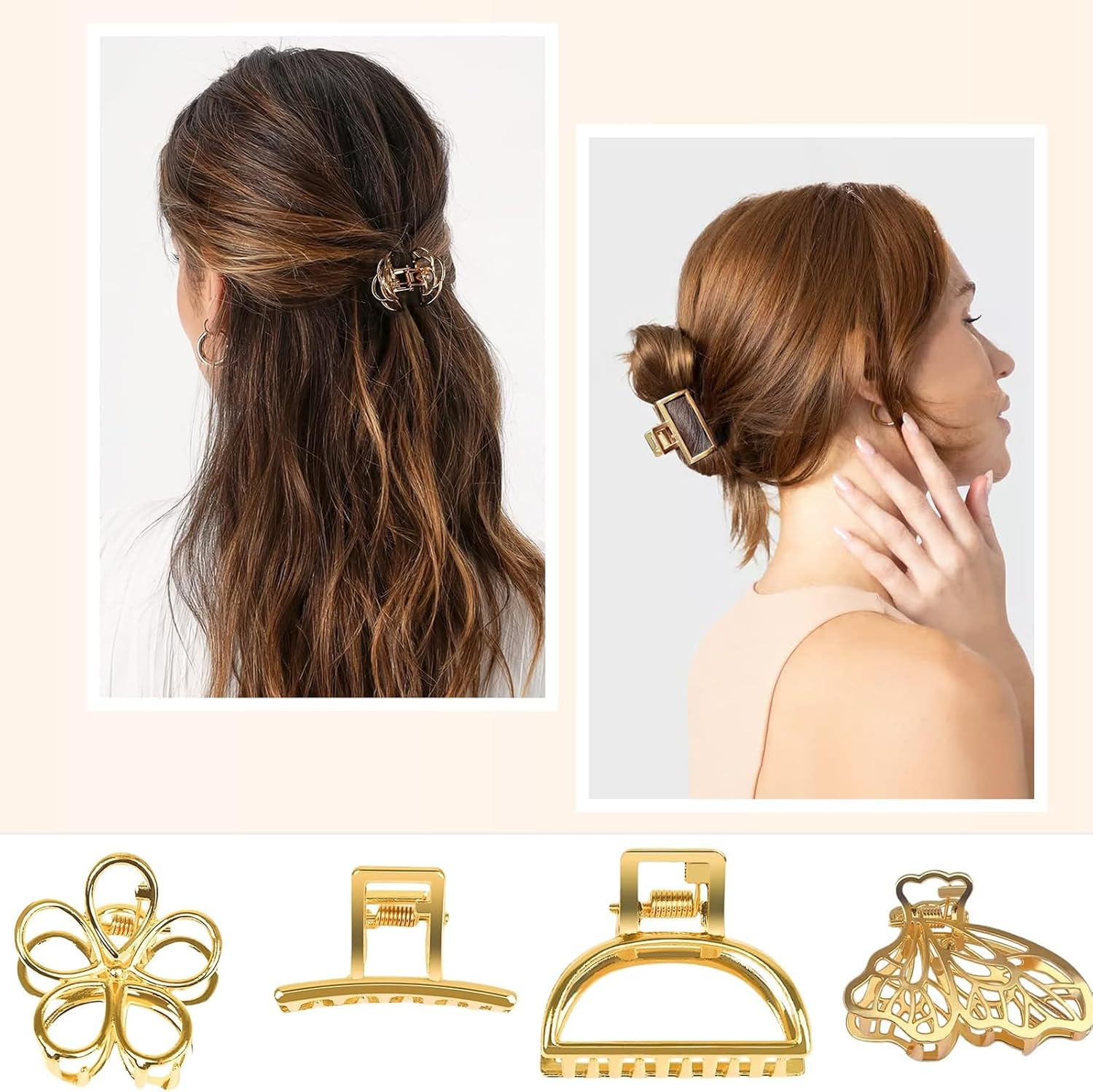 Shirene Gold Claw Clips, 8 Pcs Metal Hair Clips, Non Slip, Fashion Accessories for Women & Girls image number 2