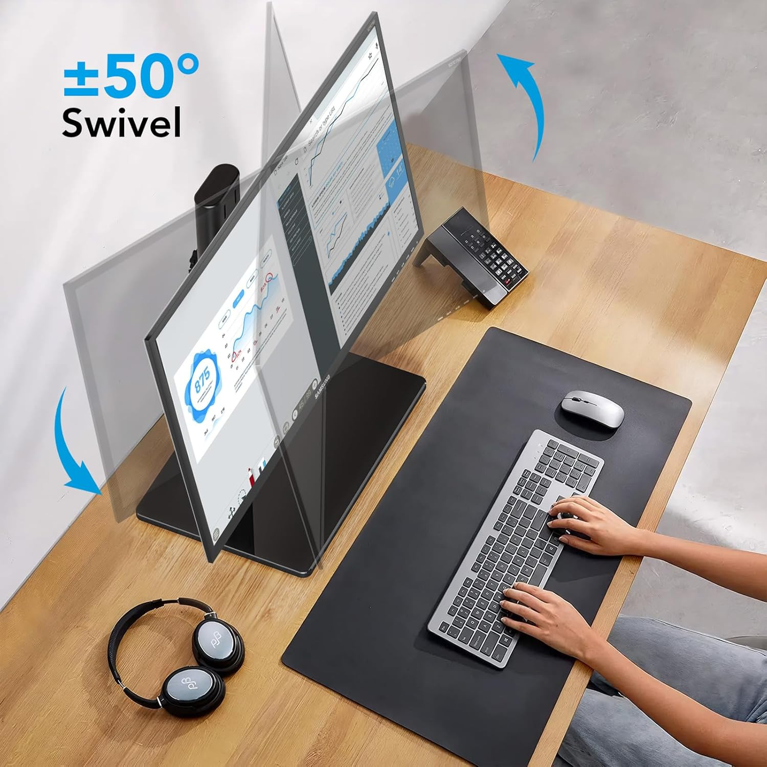 Single Monitor Desk Stand Free-Standing Desk Mount Arm Riser for 13 Inch to 32 Inch Screen Freestanding VESA Mount Base, Adjustable Height, Tilt, Swivel, Rotation, Black AX05TB01 image number 3