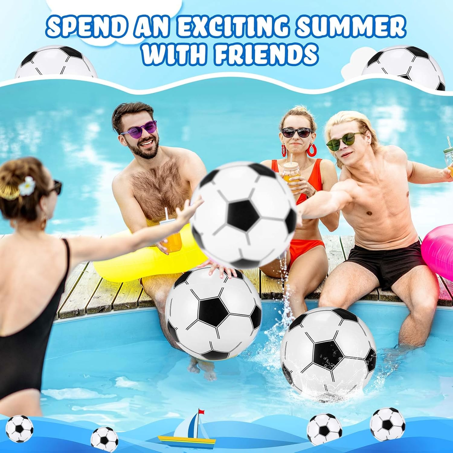 Chivao 100 Pcs Inflatable Beach Ball Bulk 16 in Large Sport Inflatable Ball Swimming Pool Blow up Ball for Outdoor Summer Activity Adult Teen Kid Party Favors Game Decoration Gift image number 5