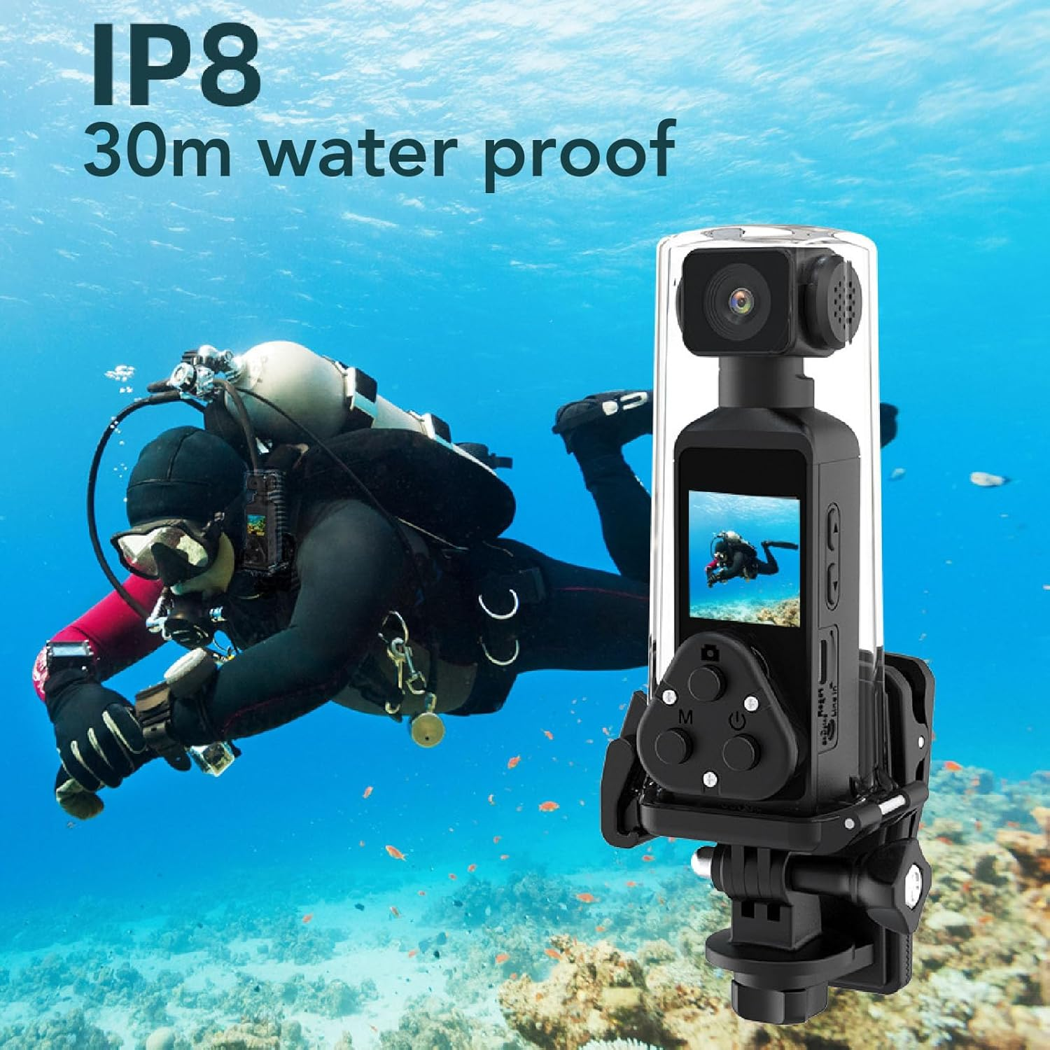 5K30FPS HD Vlog Video, Sports Camera with Built in Wifi and 270&deg; Rotatable Screen for Outdoor Riding, up to 30M Water Proof Depth with Filming Sports Camera, for Diving Enthusiasts image number 2