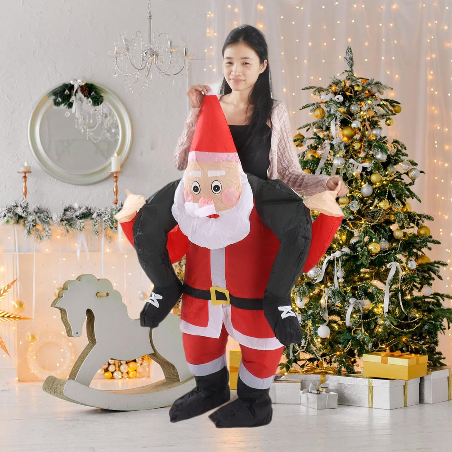 Santa Costume, Inflatable Christmas Santa Claus Suit, Funny Blow up Christmas Costumes Suit, Unisex Adult Fancy Dress Costume for Christmas Halloween Cosplay, Santa Claus (Adult)