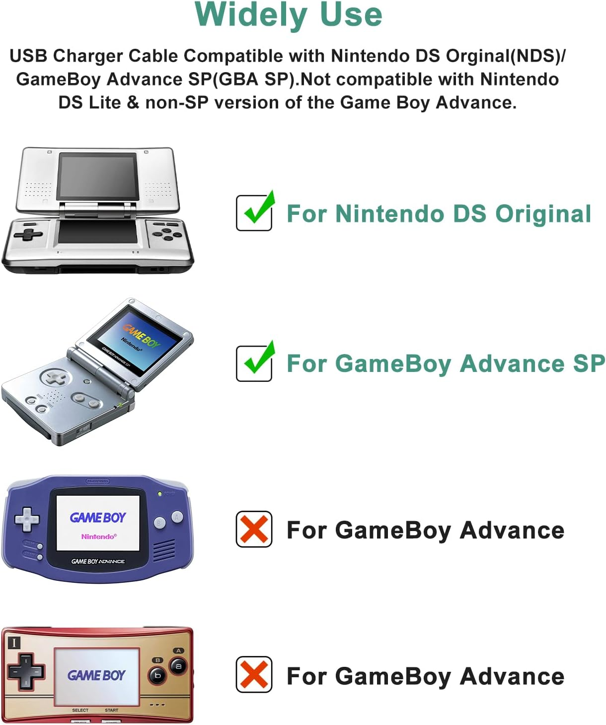 120CM GBA SP Charger USB Cable for Nintendo DS Original Console Charger (NDS)/ Gameboy Advance SP USB Charging Cable, 3.9Ft Power Charging Cord