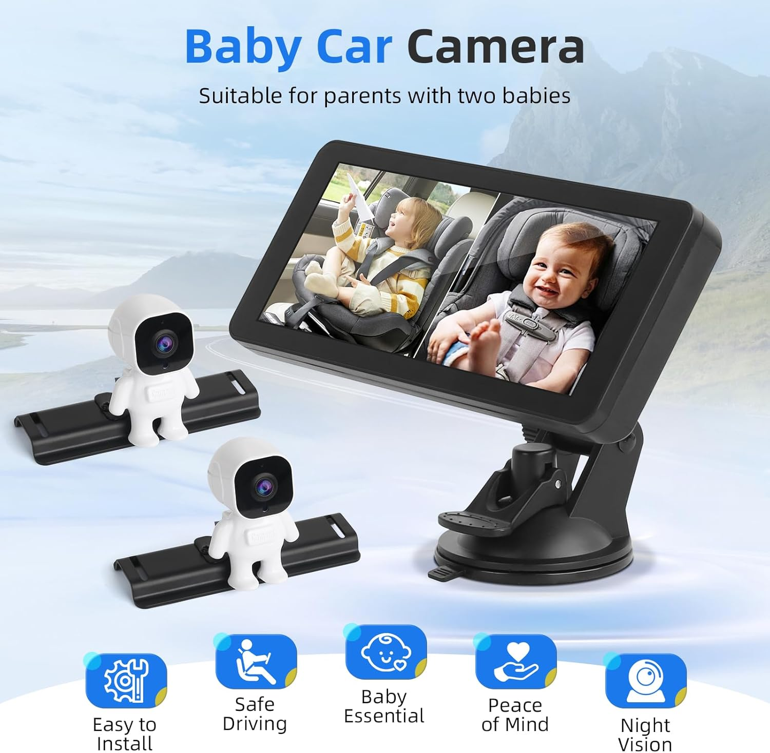 TMA Baby Car Camera 2 Kids Back Seat Car Camera Baby, Dual Channel 6.86 Inch HD 1080P Display with 2 IR Night Vision Camera, Easy Install Safety Car Mirror Camera image number 5