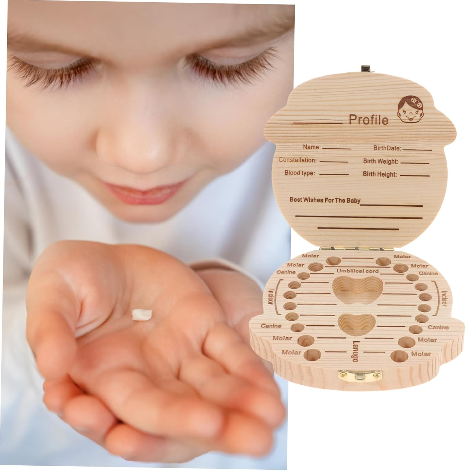 Colorful Cartoon Baby Tooth Keepsake Box Wooden First Tooth Organizer for Newborns Infant Storage Case for Boys and Girls Baby Shower image number 1