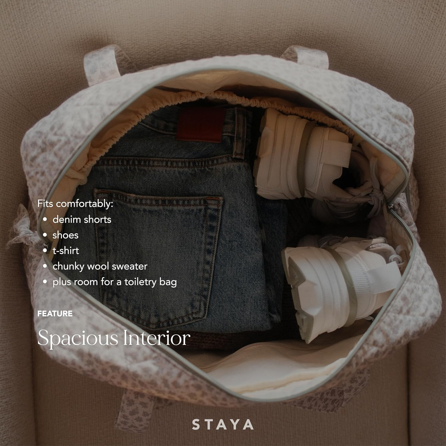 Staya Quilted Duffle Bag - Perfect Travel Companion, Quilted Weekender Bag for Women,, Blue Floral, Medium, Overnight Bag - Floral Canvas image number 3