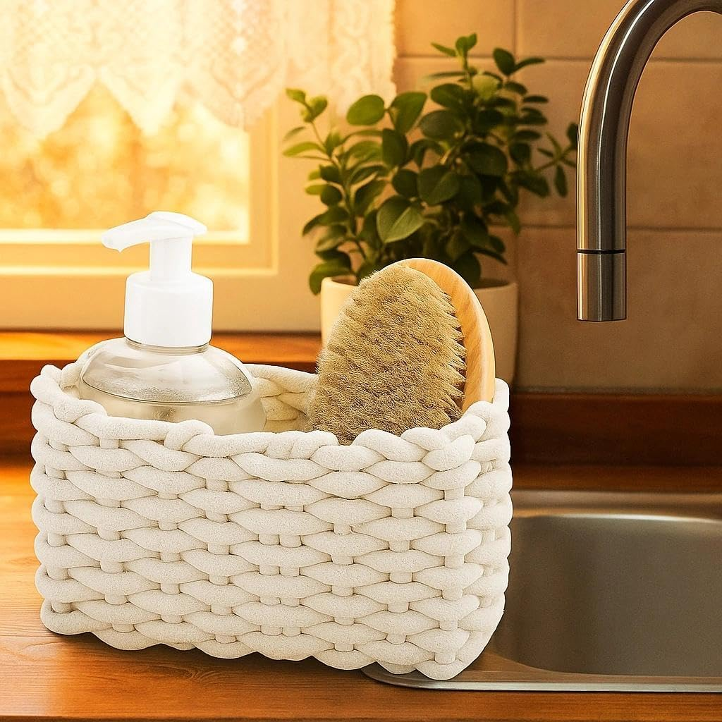 Cotton Storage Basket, Basket, Braided Basket, for Toilet Paper, Cosmetics, Toys, Home Accessories, 19 X 15 X 12 Cm, Grey, Pack of 2