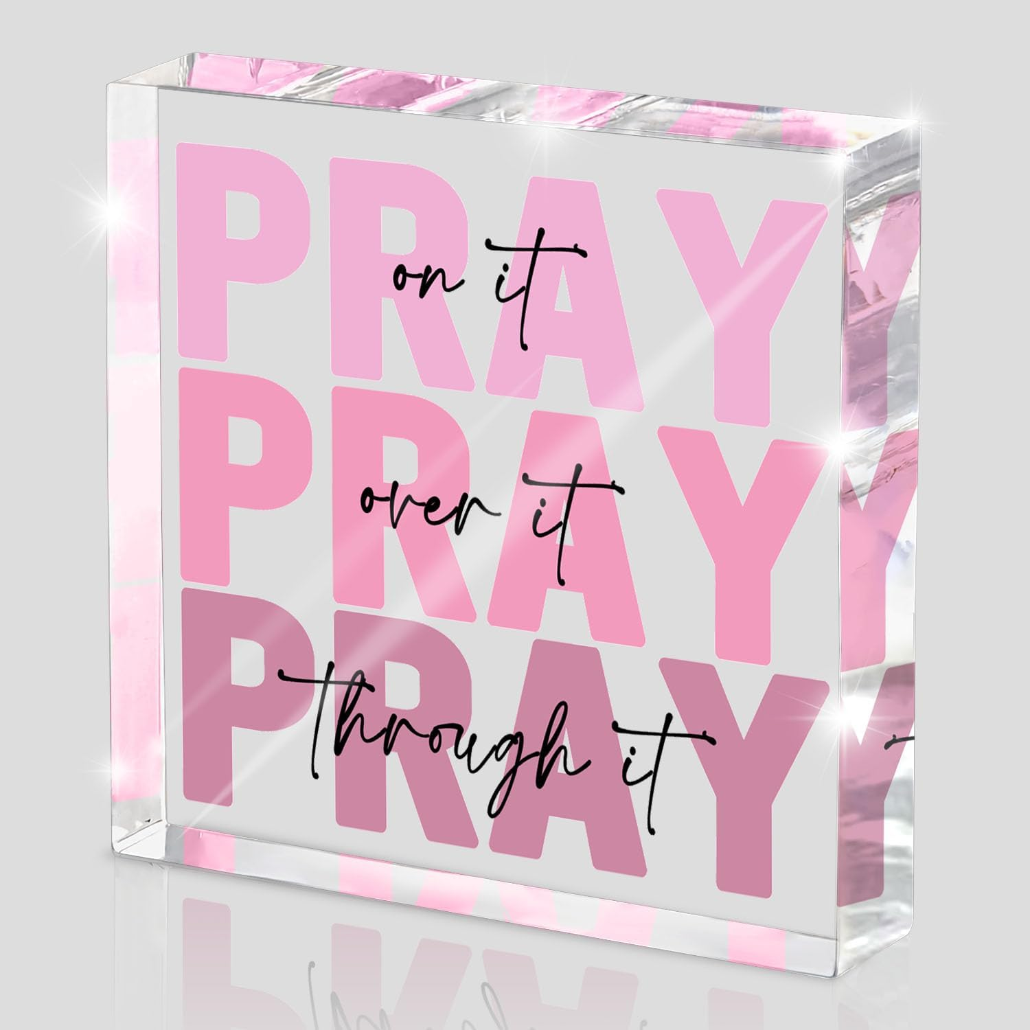 Zaxek Pink Inspirational Decor Pray over It Bible Verse Wall Art Christian Sign, 4X4 Inches Office Desk Accessories Decor Sign, Pink Dorm Room Decor for Women image number 3