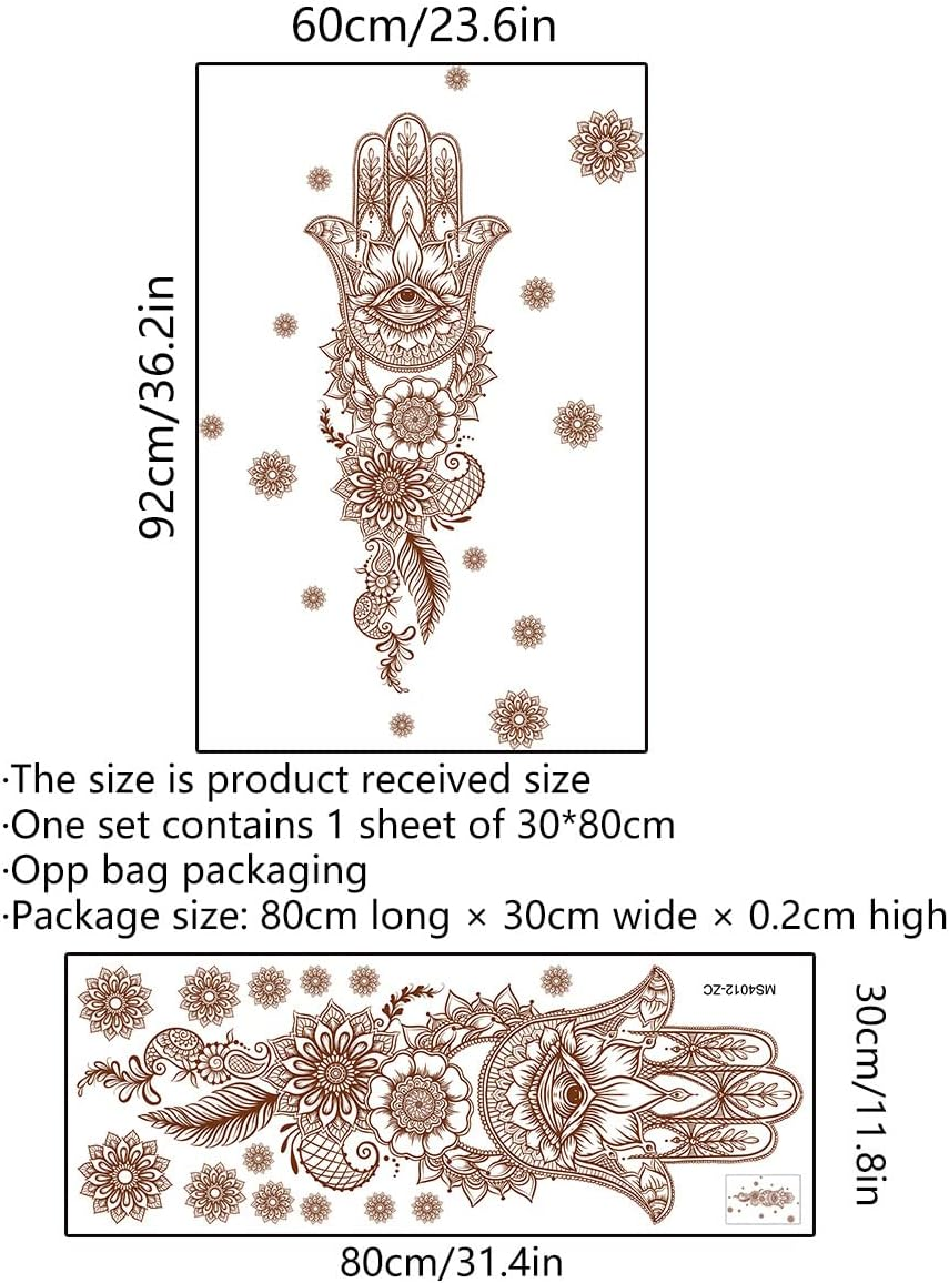 Runtoo Mandala Wall Art Decal Grey Boho Floral Hamsa Hand Zen Wall Stickers for Bedroom Living Room Yoga Home Decor image number 3