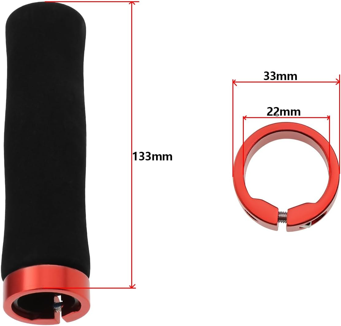 Emsea 1 Pair Foam Handlebar Grips Single Locking Bicycle Handlebar Grips Suitable for Handlebars Diameter 22Mm Bicycle Mountain MTB Grip(Red) image number 3