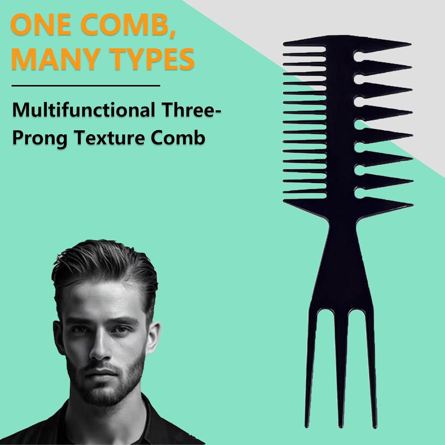 Pack of 2 3-In-1 Plastic Combs, Antistatic Double Sided Detangling Wide Tooth Comb Side Parting Professional Retro Hairstyle Comb Styling Tool image number 3