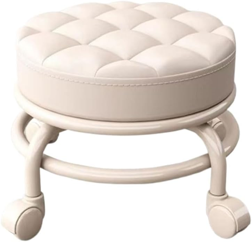 TOMVAES Roller Seat PU Leather Low round Rolling Stool 360&deg; Swivel Small Stool with Universal Caster Wheels Foot Stool for Home Office Shop Fitness Sport