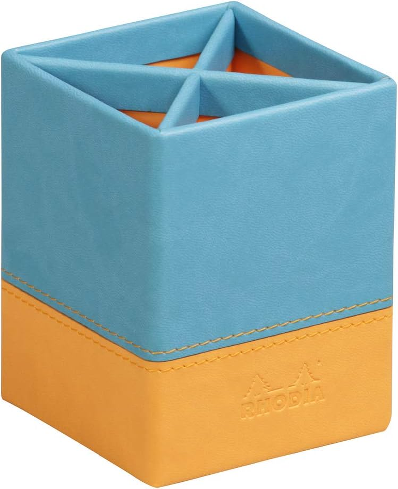 RHODIA 318816C - Anise Pencil Pot - 8X8X11 Cm - Orange Saddle Stitching - Faux Leather Exterior - Rhodiarama Home Office Collection - Office Organization & Design Storage image number 3