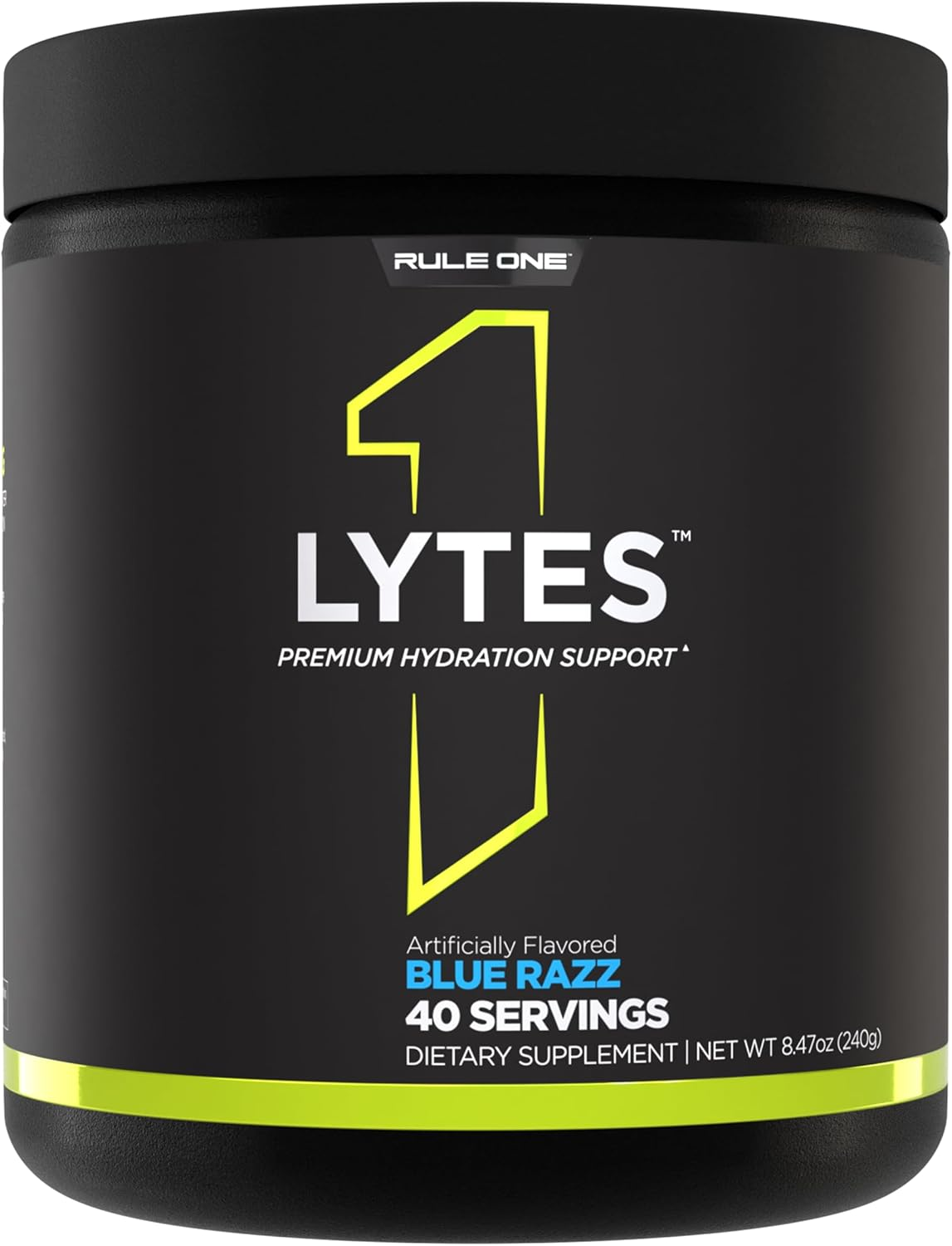 Rule1 R1 Lytes Premium Hydration Support Supplement 240 G, Blue Raspberry (40 Servings) image number 1
