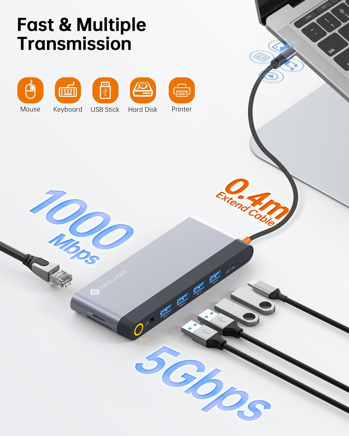 USB C Docking Station Quad Display, 14-In-1 Laptop Docking Station Dual Monitor, 8K@30Hz DP, Dual 4K@60Hz HDMI, VGA, 5 USB Data Ports, 100W PD, Ethernet, SD/TF, Mic/Audio, USB C HUB, Thunderbolt Dock image number 6