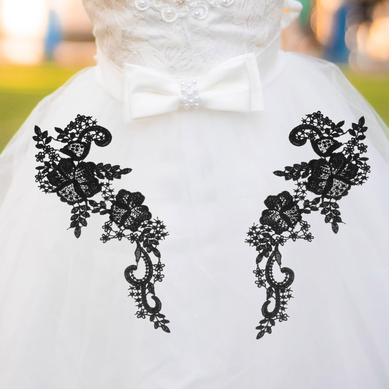 Tofficu Lace Collar Accessories 11.61X7.48 Inch Embroidered Floral Appliques Sew on Patches for Wedding Dress Embellishments DIY Clothing Decoration image number 5