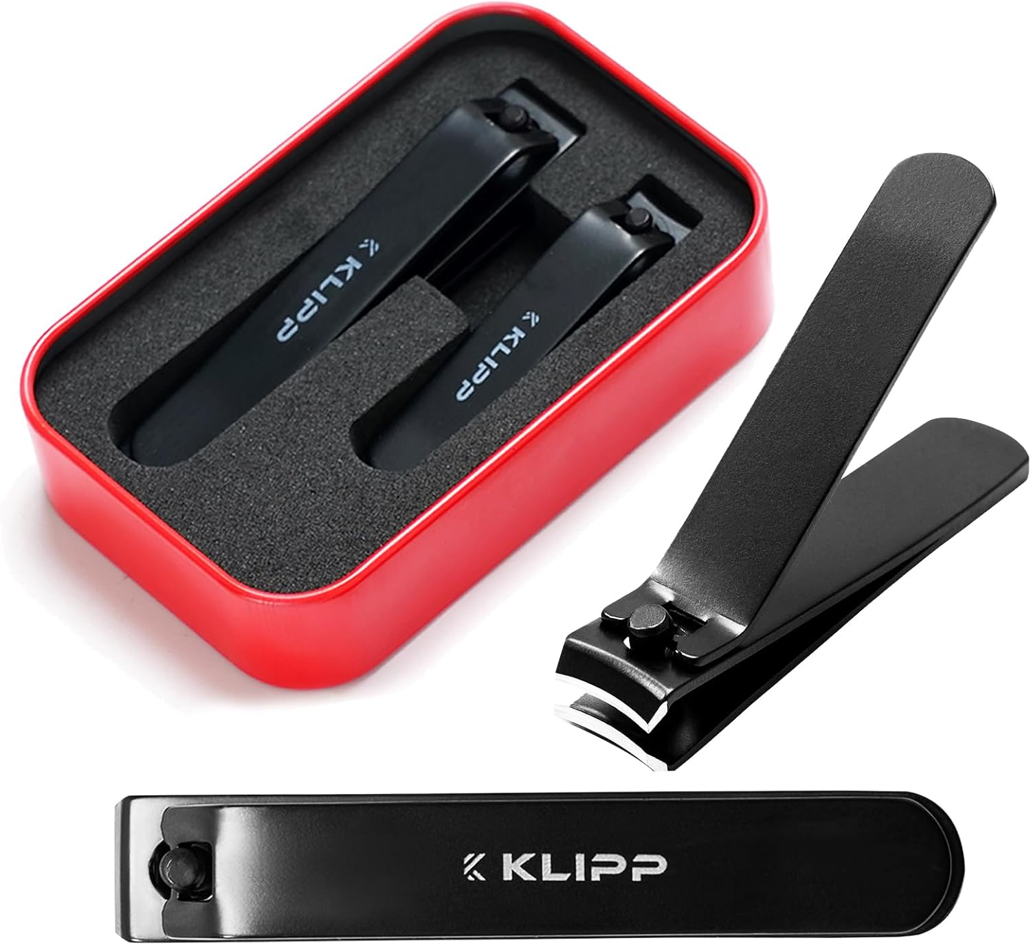 Nail Clippers for Men & Women &ndash; Ultra Sharp Stainless Steel Fingernail Clipper & Toenail Clippers with Curved & Straight Blades Toe Professional Nail Cutter Kit with Tin Case for Travel (Black)