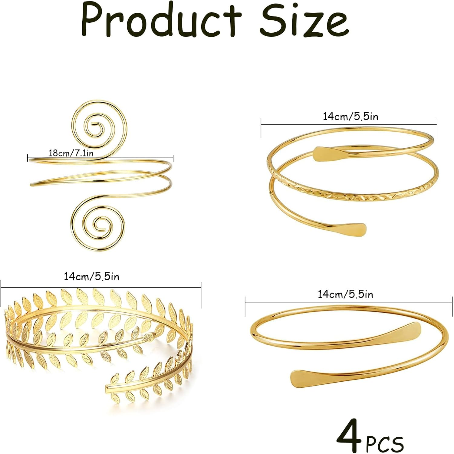 ZKFSIE 4 Pcs Gold Arm Cuff Set, Adjustable Upper Arm Cuff for Women, Stylish Jewelry for Everyday Wear and Special Occasions, One Size, Bronze, Agate image number 5