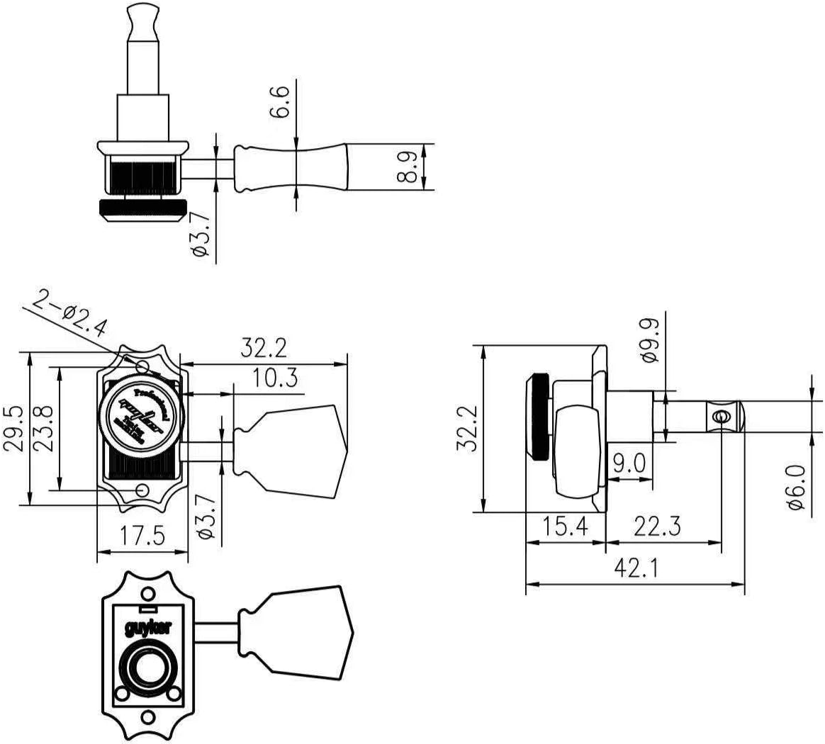 Guyker 6Pcs Guitar Locking String Tuning Pegs (3R + 3L) &ndash; 1:15 Vintage Deluxe Style Tuners Key Machine Heads Set with Keystone Knob Replacement for Les Paul Style Electric or Acoustic Guitar - Chrome image number 4