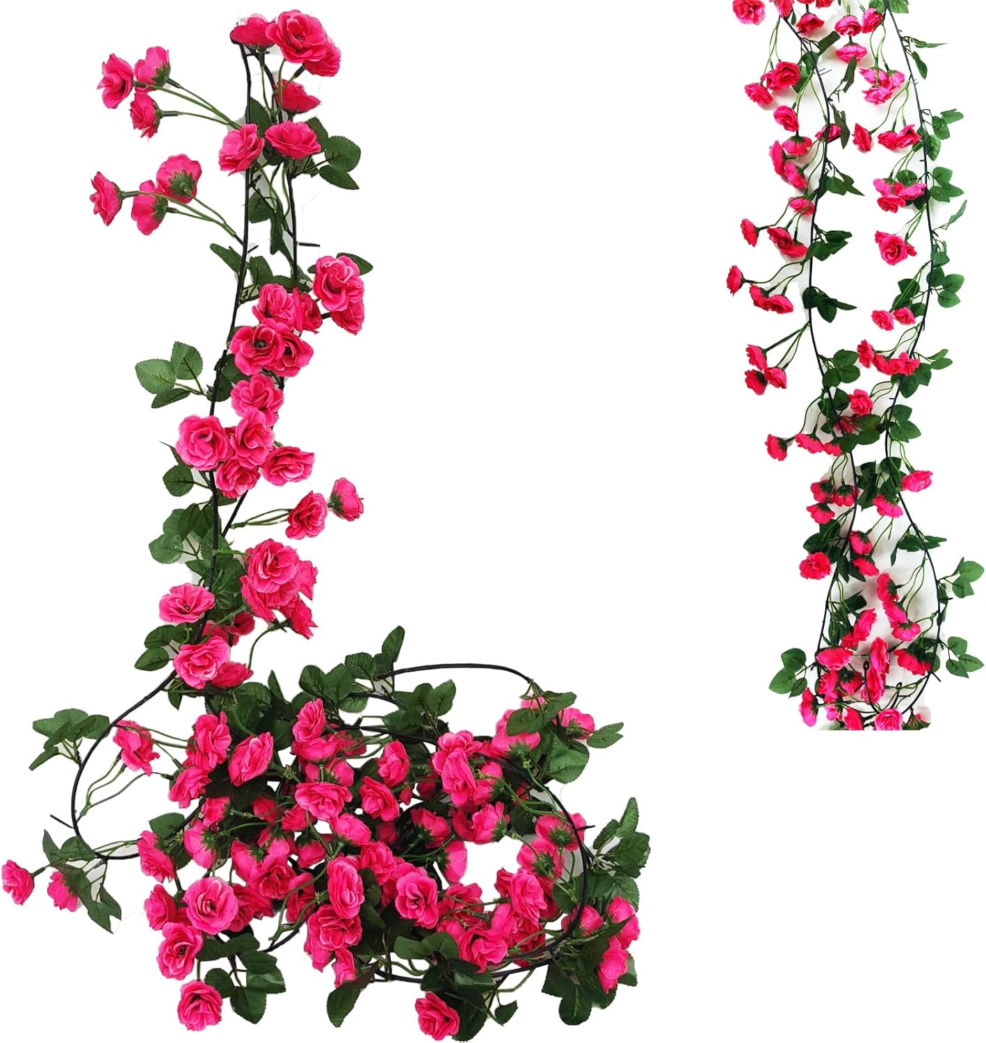 KEAIDUO 2 Pack 6Ft Artificial Fake Rose Garland Vines Hanging Silk Flowers for Outdoor Indoor Wedding Wall Badroom Decoration Rose Red image number 3