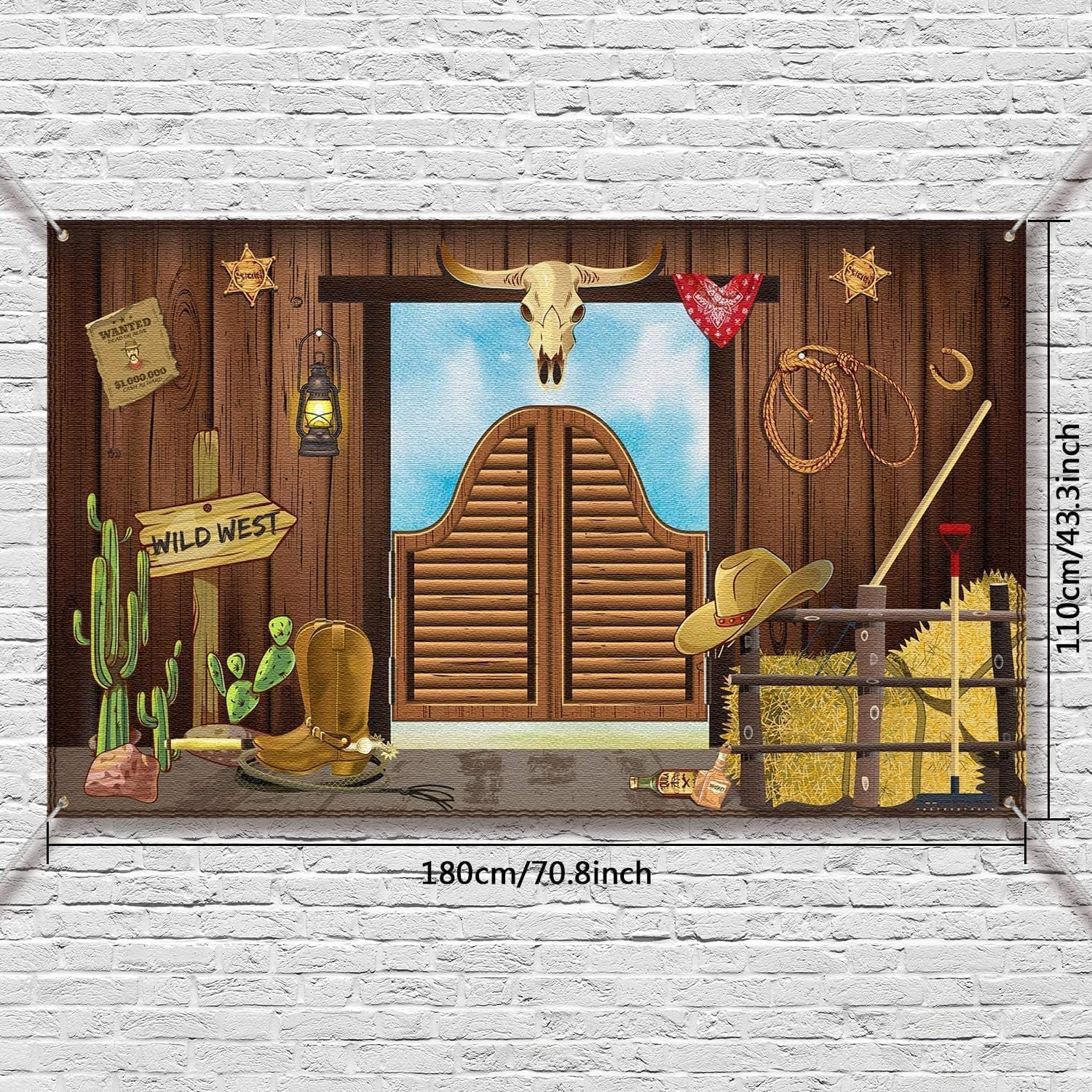 Western Party Supplies, Large Fabric Saloon Yeehaw Western Scene Setters for Western Themed, Wooden House Barn Banner Cowboy Decoration Photo Booth Backdrop Background image number 2