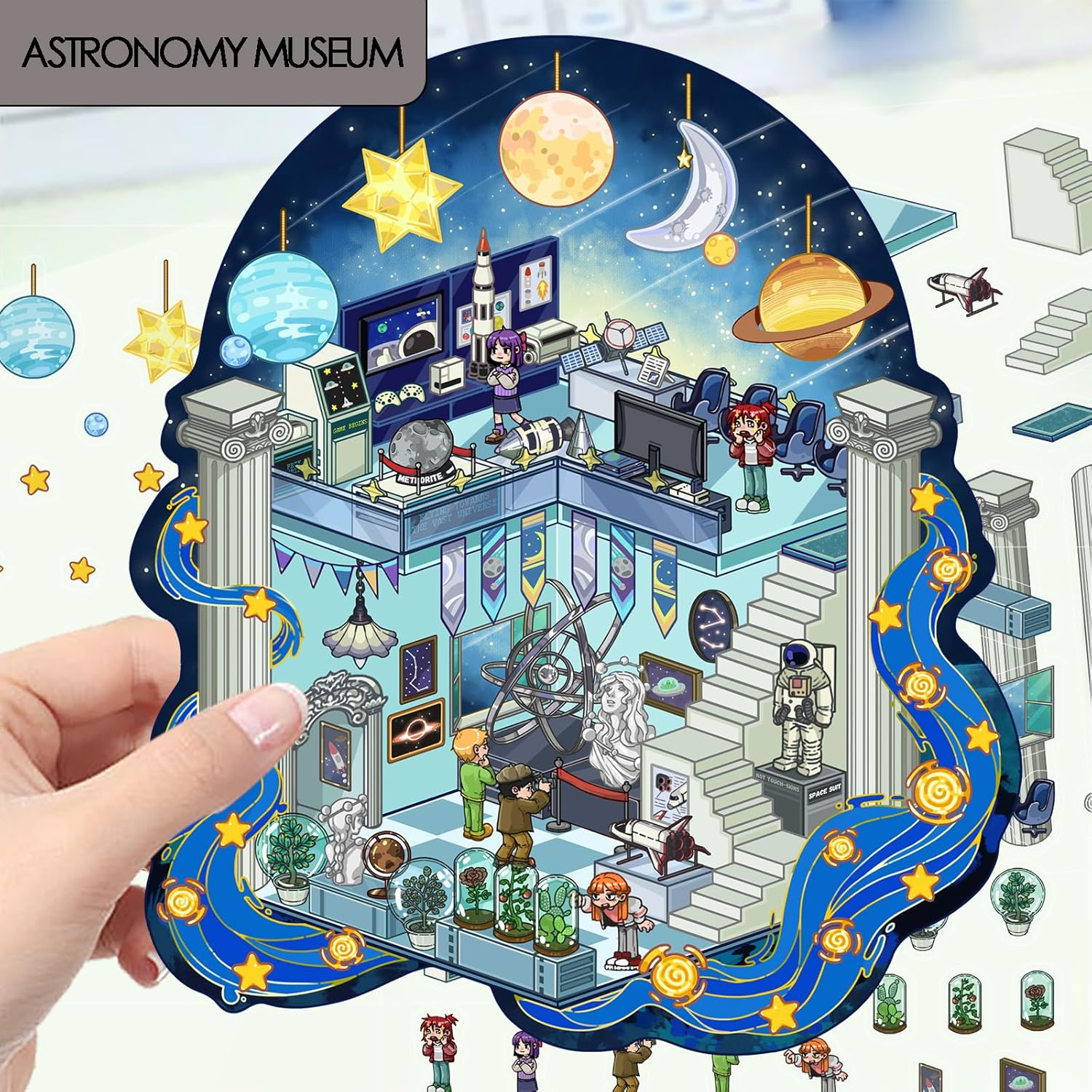 DIY 3D Scene Sticker 6 Sets Make Your Own Mini Mysterious House Stickers for Adults Cute Cartoon Animal Sticker for Adult Relief Stress Pass the Time (Mysterious and Terrifying) - Mysterious And Terrifying image number 6