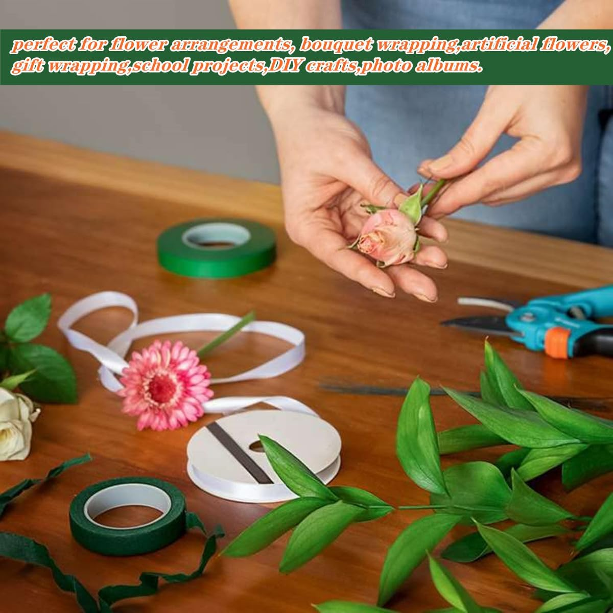 4 Rolls 1/2" Wide 30Yard/Roll Green Floral Tapes,Bouquet Stem Wrapping Tape,For Bouquet Stem Wrapping and Floral Crafts,Wedding Bouquet image number 5