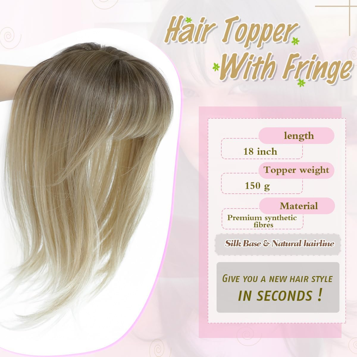 Nexyshe Hair Topper 18 Inch Hair Toppers for Thinning Hair Natural Straight Hair Pieces with Bangs Fake Hair for Ladies with 4''X5'' Base Size - Dark Brown image number 5