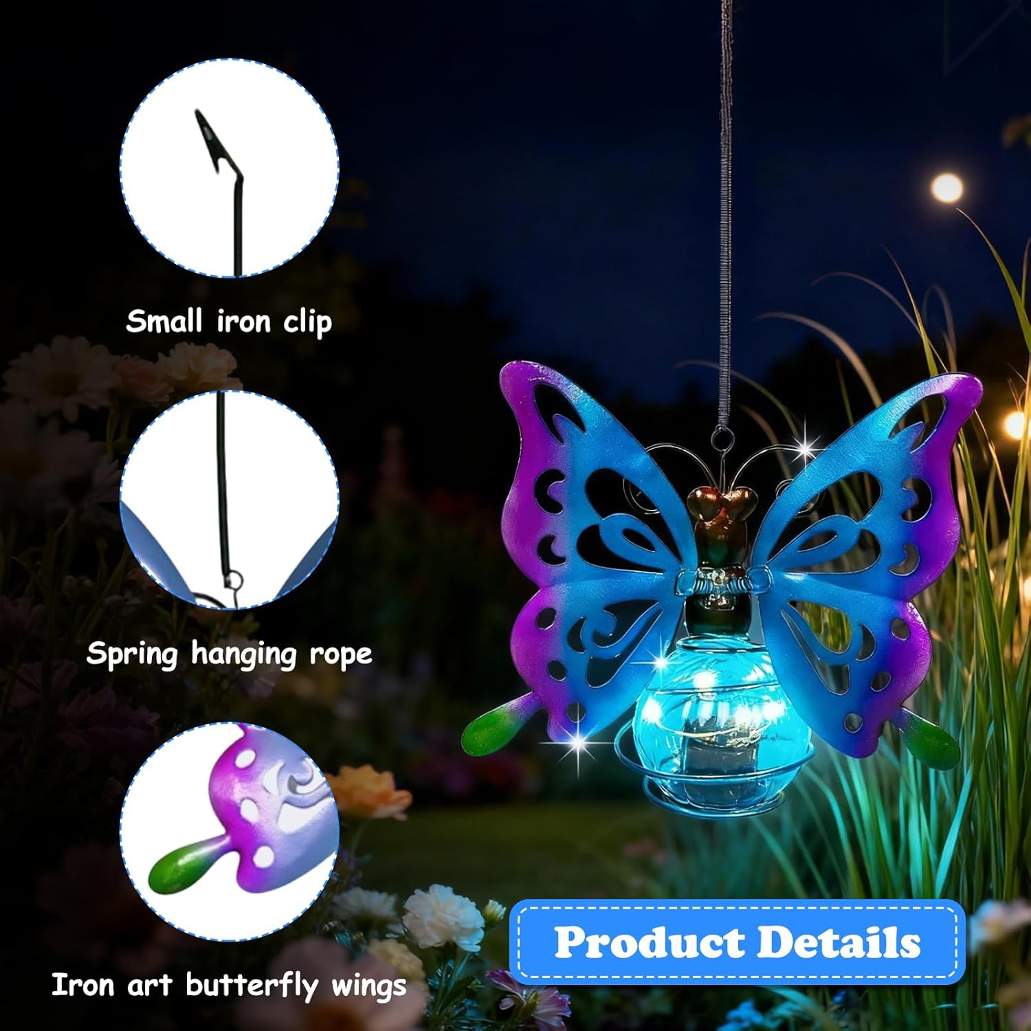 UOY Solar Lights for Outdoor Garden Decoration Outdoor Solar Glass, Butterfly Solar Glass, Waterproof Garden Light, Hanging Light Decoration, Solar Lanterns for Outdoor Garden, Solar Lantern For image number 6