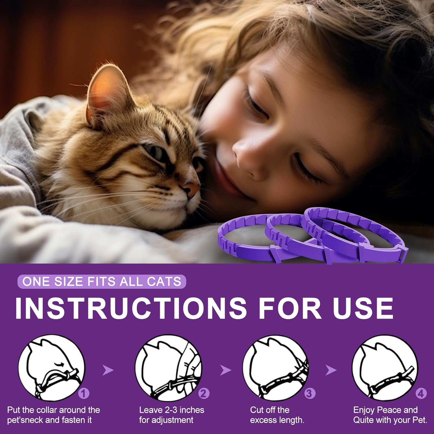Cat Calming Collar with Pheromone & Lavender, Adjustable Waterproof Design, 30-Day Anxiety Relief, 4-Pack for Multi-Cat Stress & Travel image number 4