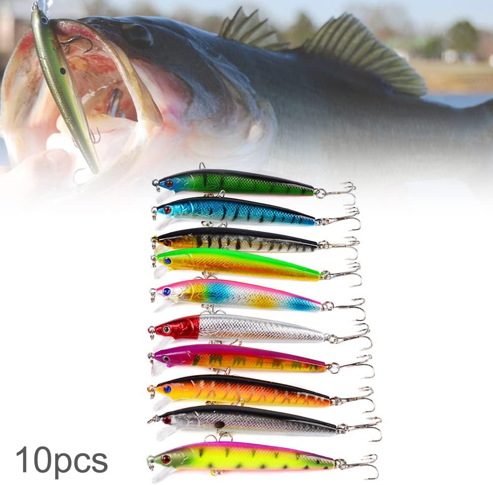Origlam 10Pcs Minnow Fishing Lures Crankbaits, Fishing Hard Baits Swimbaits, Minnow Lures Topwater Lures Baits image number 1