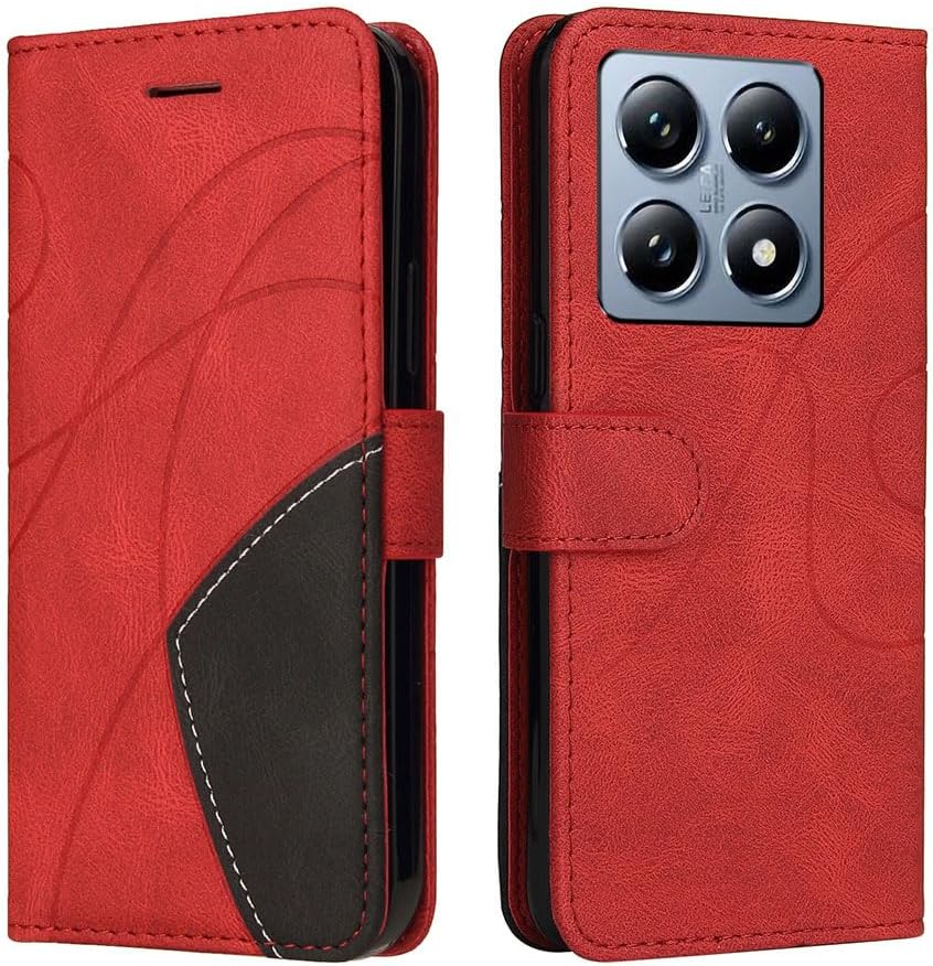 XINNI Protective Phone Case for Xiaomi 14T, PU/TPU Vintage Flip Leather Shockproof Cover Magnetic Book Style Wallet, Red