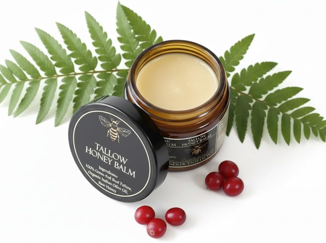 Organic Grass-Fed Beef Tallow Balm with Raw Honey - Moisturizing Cream for Soft, Smooth Skin - Handmade All-Natural Moisturizer (3.5 Oz/100 G, Unscented) image number 2