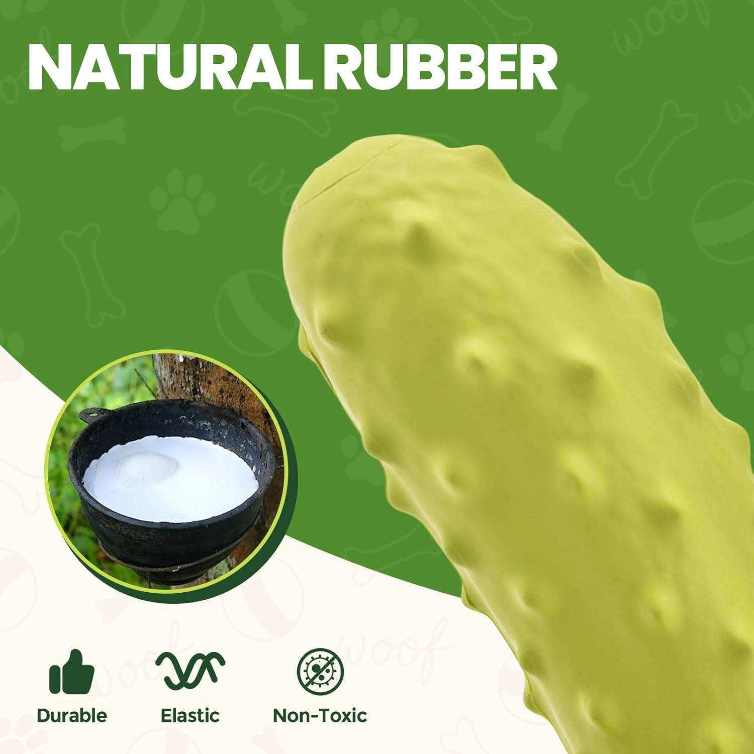 LIFLIX 2PCS Tough Squeaky Dog Toys, Durable Dog Chew Toy with Natural Rubber, Teething Toys for Medium Large Breeds, Yellow and Green Cucumber Pickle image number 6