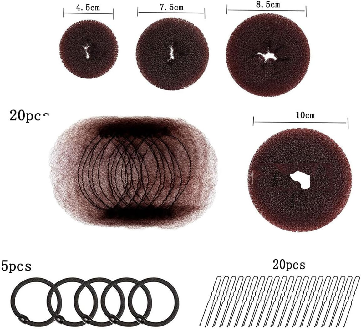 Igutrail Bun Shaper Set, 4 Brown Donut Hair Bun Makers, 20 Hairpins, 20 Hair Bands, 5 Rubber Bands, Hairstyle Aid for Updo image number 3