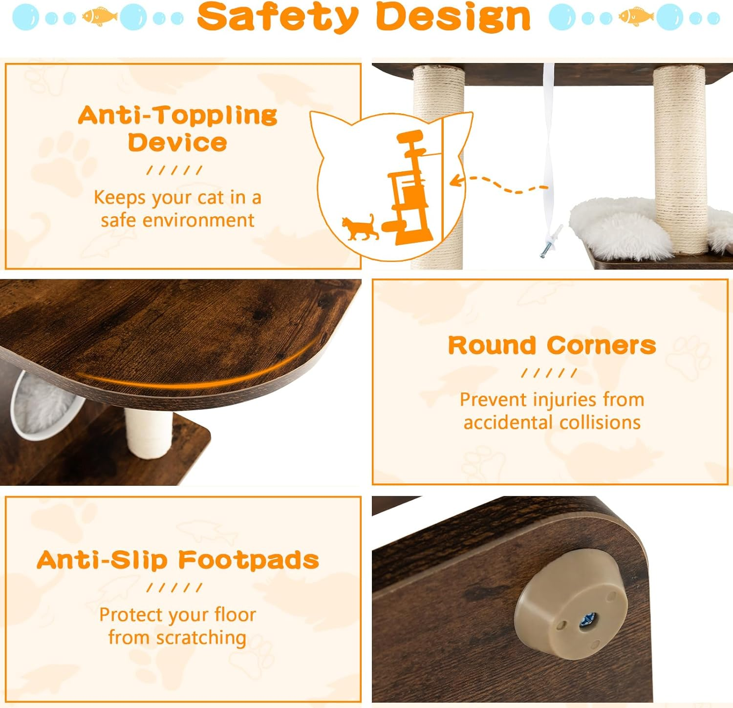 Costway 179 CM Tall Wooden Cat Tree, 7-Layer Cat Tower with Sisal Scratching Posts, Self Groomer, Top Perch, Private Condo, Washable Cushions, Cat Activity Center for Indoor Cats, Retro Cat Furniture - Natural image number 5