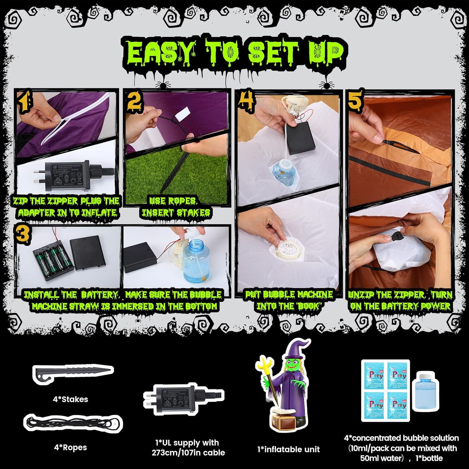 Skirfy 7FT Halloween Inflatables Outdoor Decoration Witch Bubbling Potion and Built-In Lights image number 5