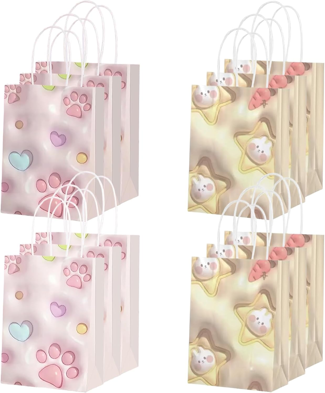Yzxluhhh 12-Pack Party Gift Bags with Handles,Cute Cat Paw & Bunny Patterns, Stylish Paper Bags for Kids' Birthdays, Weddings & Favors. Perfect for Boys & Girls, Great for Any Celebration image number 2
