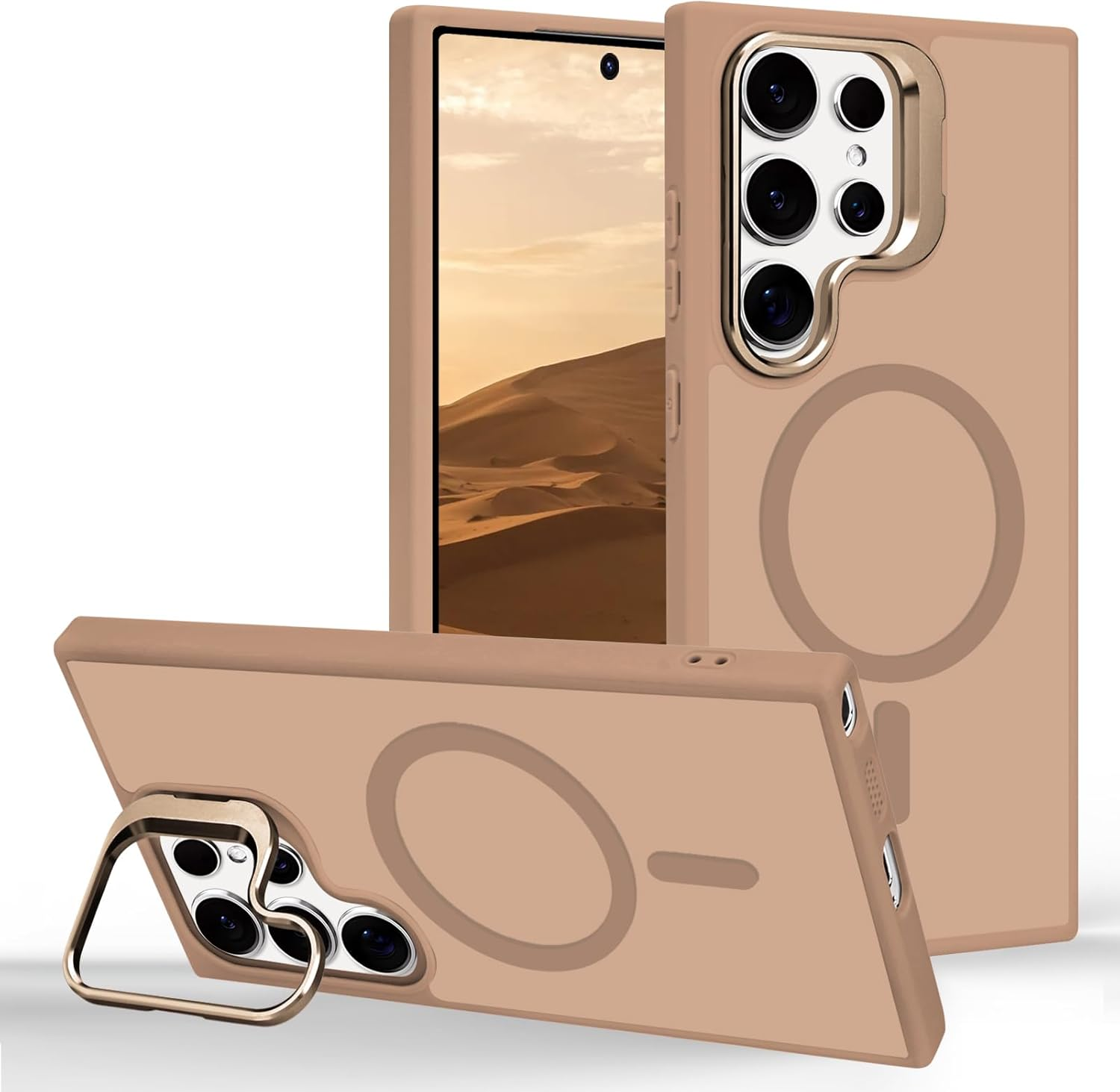 Tcaraersing for Samsung Galaxy S24 Ultra Magnetic Case with Stand [Compatible with Magsafe] Built-In Camera Ring Holder Stash Kickstand Slim Matte Frosted Cover Anti-Fingerprint, Translucent Purple