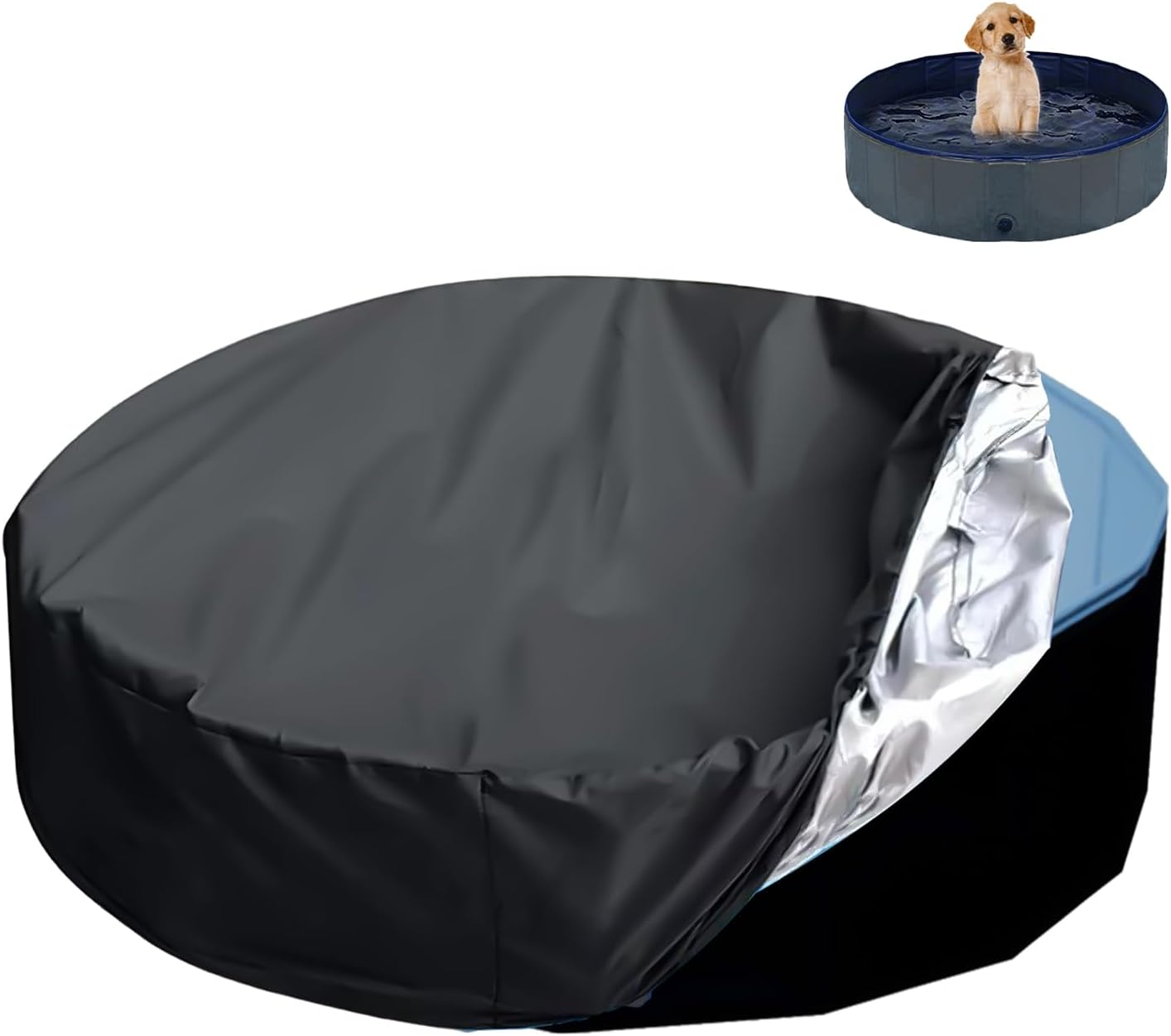 TOYMIS round Dog Pool Cover, 63 Inch /160Cm, Black, Waterproof & Dustproof, Drawstring Design, Fits Universal Dog Pet Bath Tub image number 2