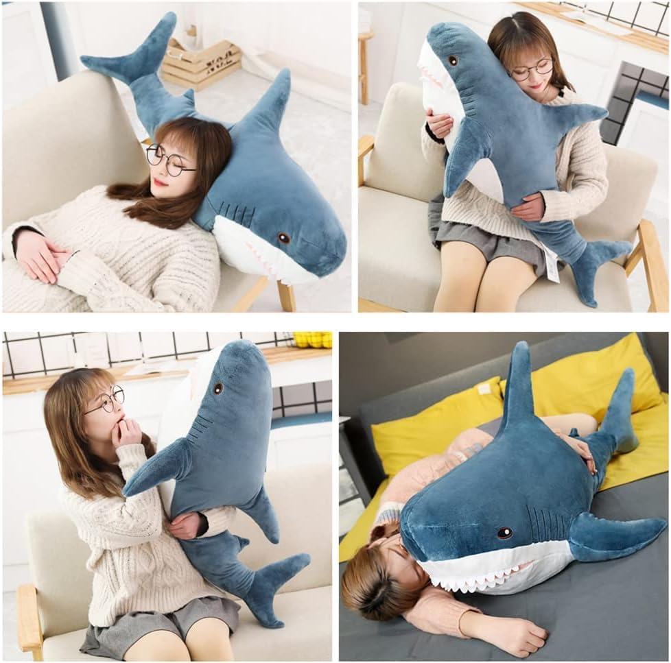 XIGUI 3D Giant Shark Stuffed Animal,Soft Squishy Toys Giant Shark Plush Pillow,Chubby Stuffed Shark Funny Gifts for Women,Brave Boy'S and Girl'S Room Shark Decor (39.3 Inch /100 Cm) image number 1