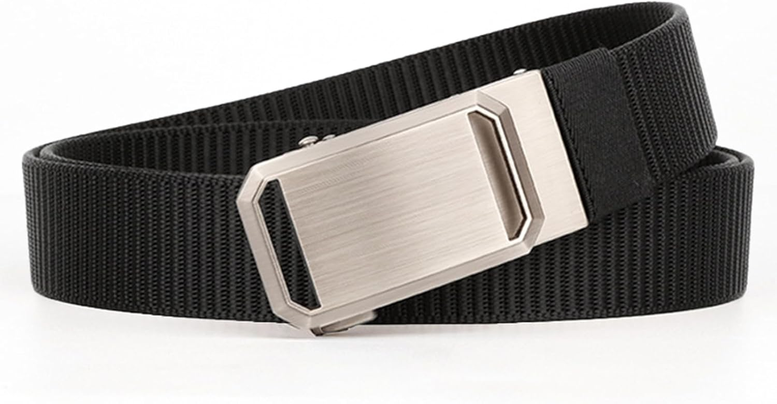 Men'S Elastic Nylon Belt with Heavy-Duty Automatic Metal Buckle, Quick-Dry Adjustable Cut-To-Fit Belt for Business & Casual, 130Cm Length, Fits 70-117Cm Waist