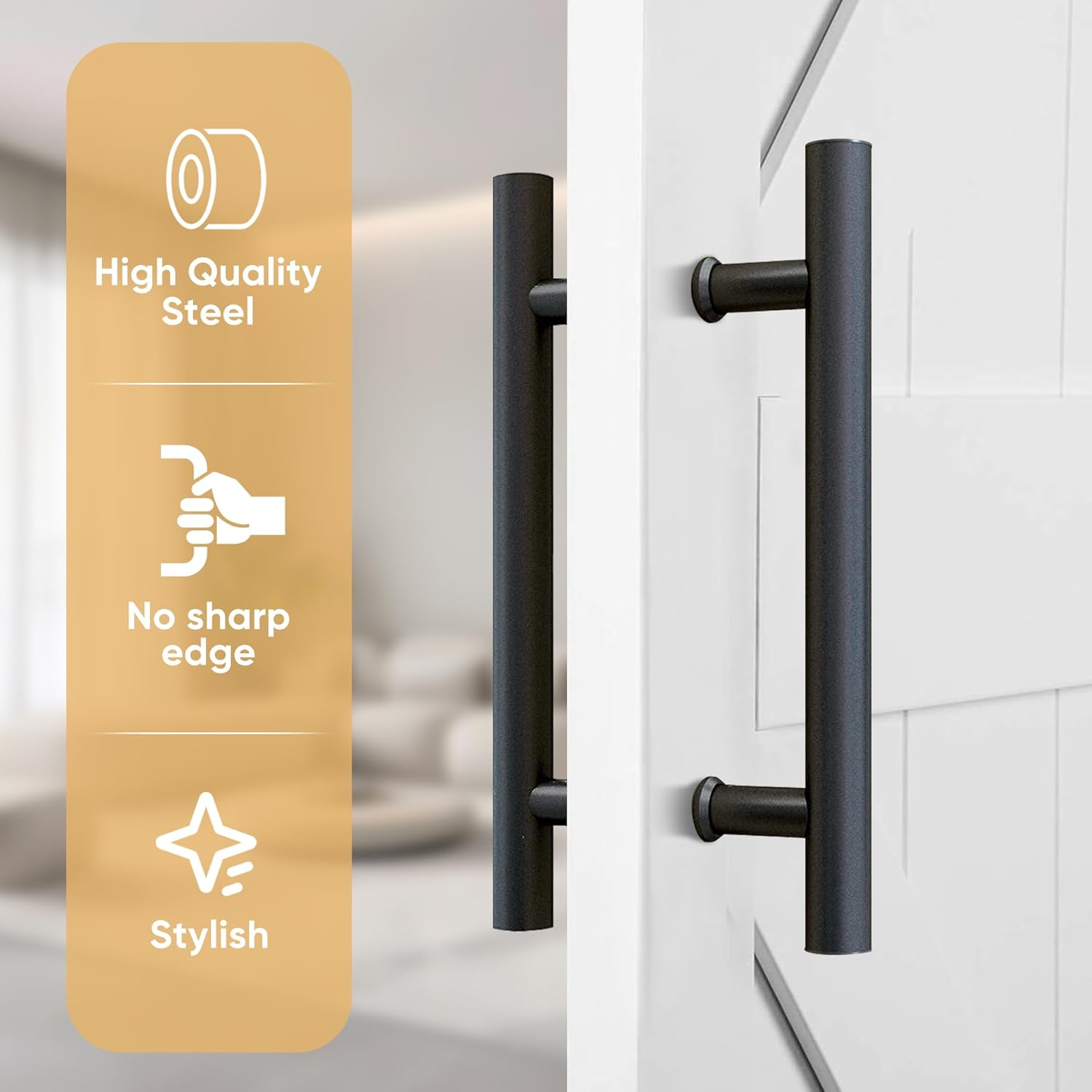 JUBEST 12" H Shape Sliding & Swing Door Handle, Matte Black Carbon Steel, Easy to Install image number 3