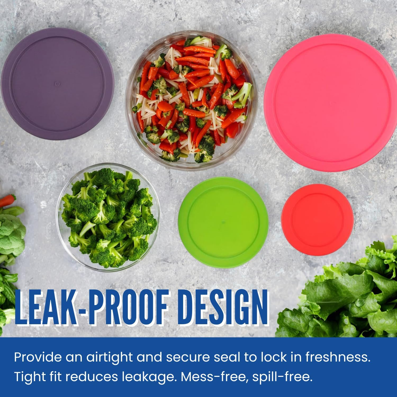 Polycarbonate Replacement Lids for Pyrex (2) 7202-PC 1 Cup Red (3) 7200-PC 2 Green 7201-PC 4 Purple 7402-PC 6/7 Fuchsia Round image number 1