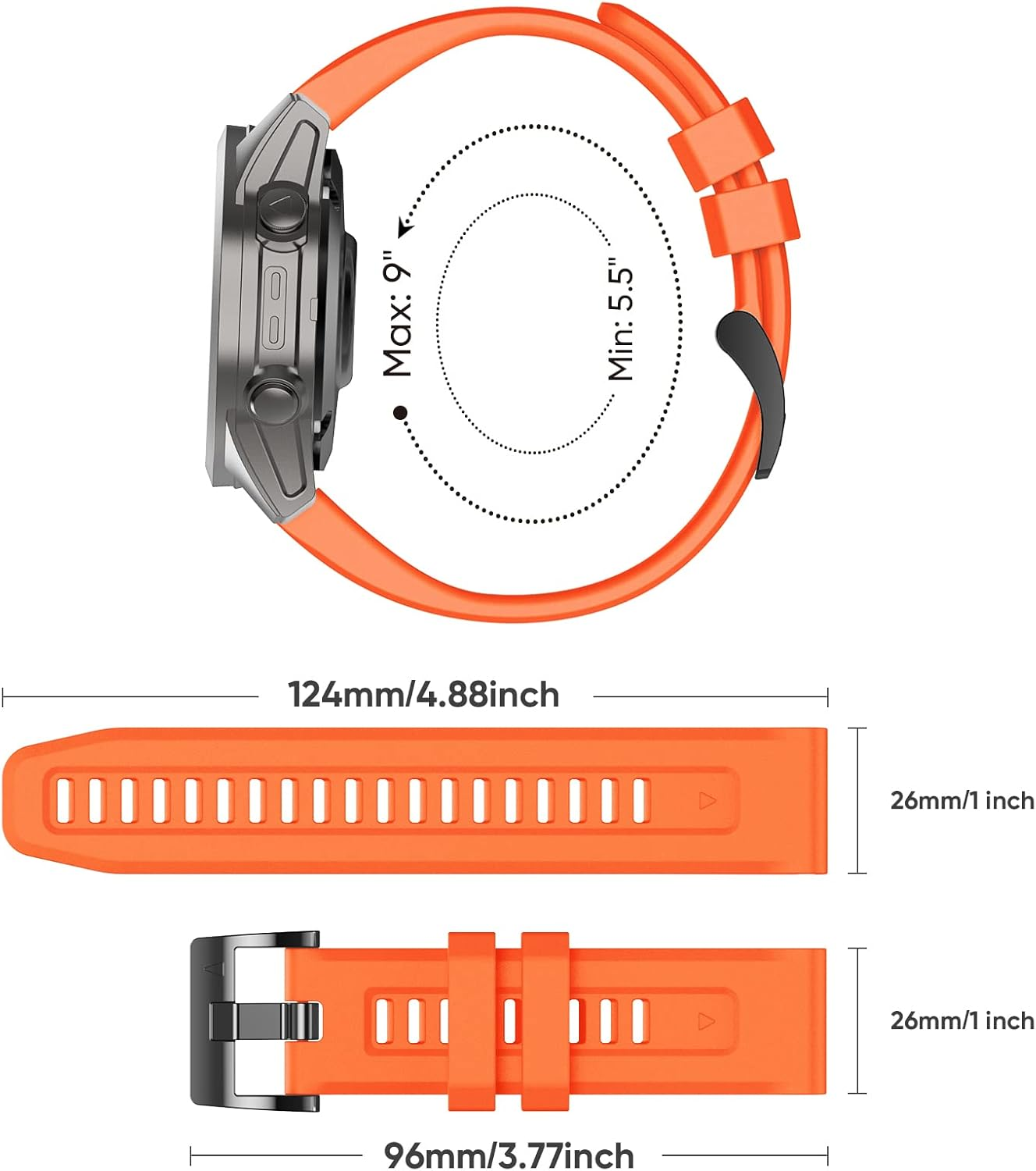Lepmok for Garmin Fenix 7X Watch Bands, 26Mm Quickfit Silicone Band for Garmin Fenix 6X, Fenix 5X Smartwatch