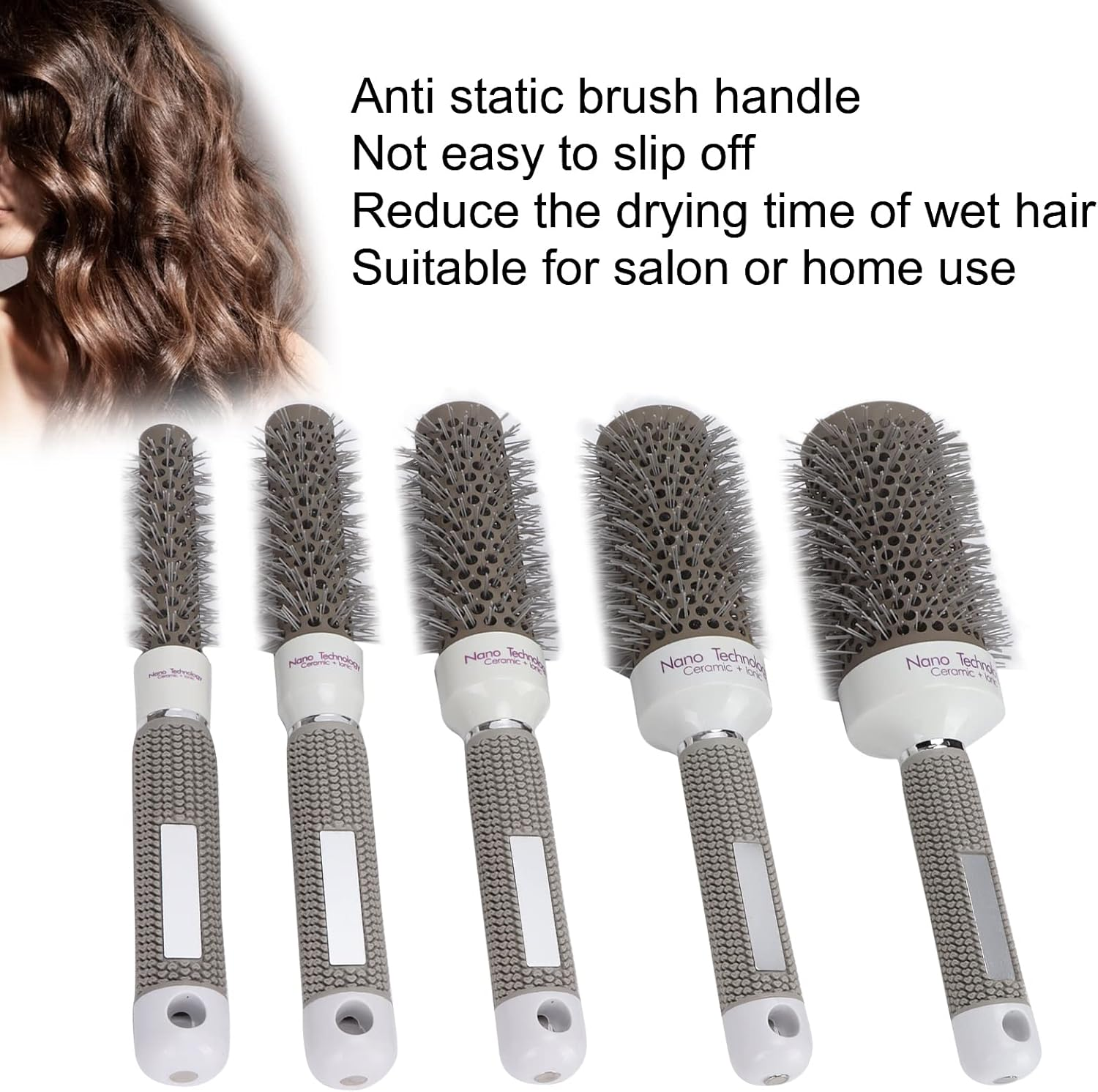 CARRORABI 5Pcs round Brush Set for Blow Drying Curling, Professional Hair Styling Brush, Ceramic Thermal Barrel Brush Hair Heat Styling Brush Hairdressing Tool Set for Blow Drying Curling for Women image number 2