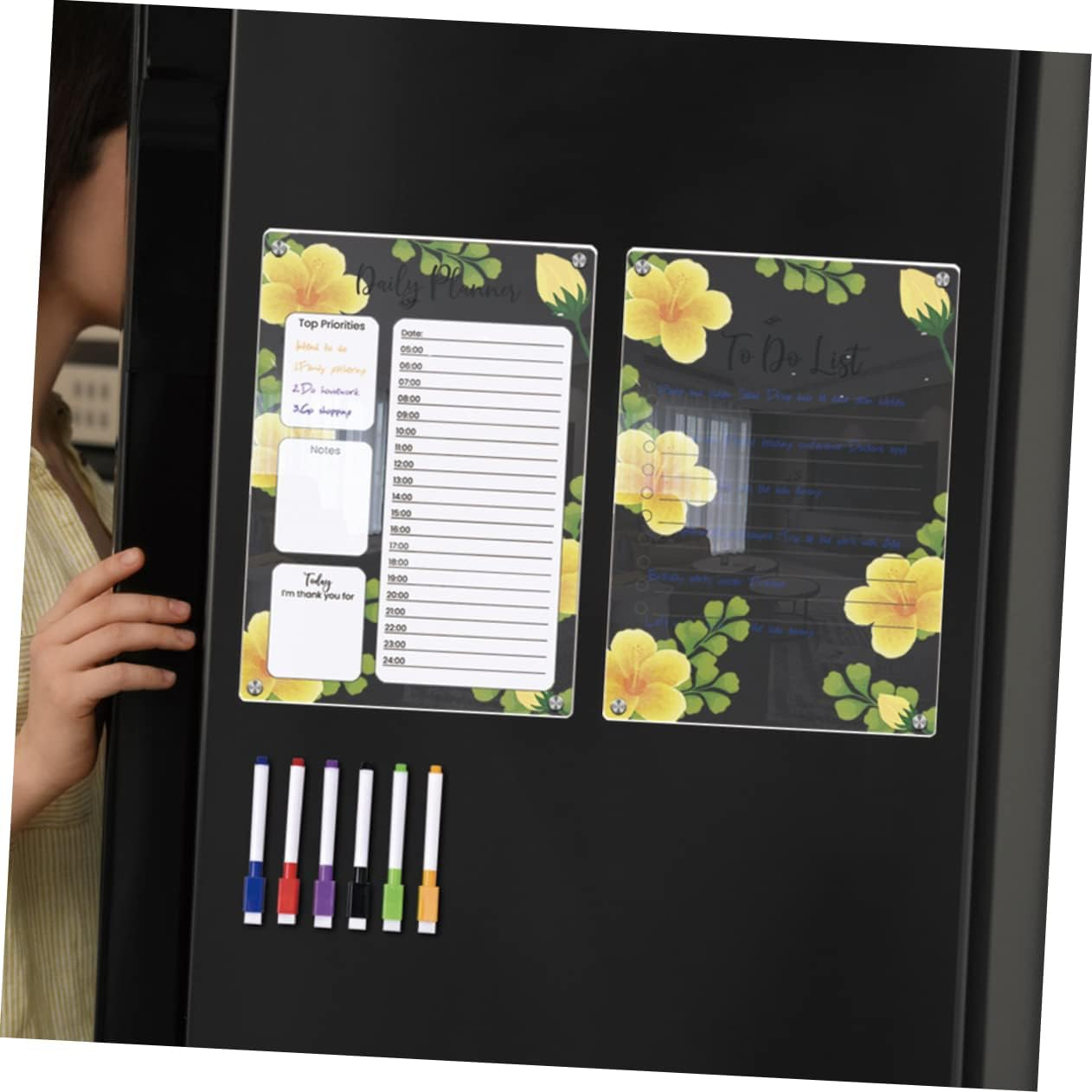 NAMOARLY Flower Magnetic Board for Fridge Acrylic Weekly Planner List Planning Board Magnetic Calendar Office