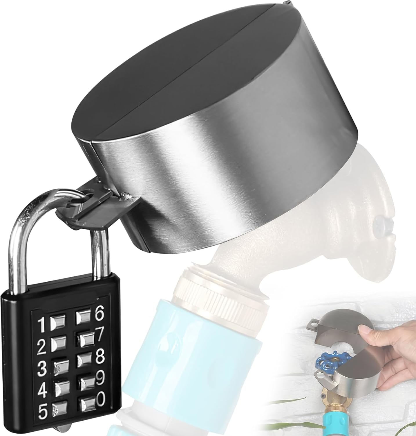 Water Spigot Lock,Outdoor Faucets Lock Cover,Garden Water Saving Faucets Lo-Ck with Padlock,Hose Spigot Protector Lock,Combo Hose Bib Lo-Ck,Prevent Wa-Ter Theft Faucet Tap Lock image number 3